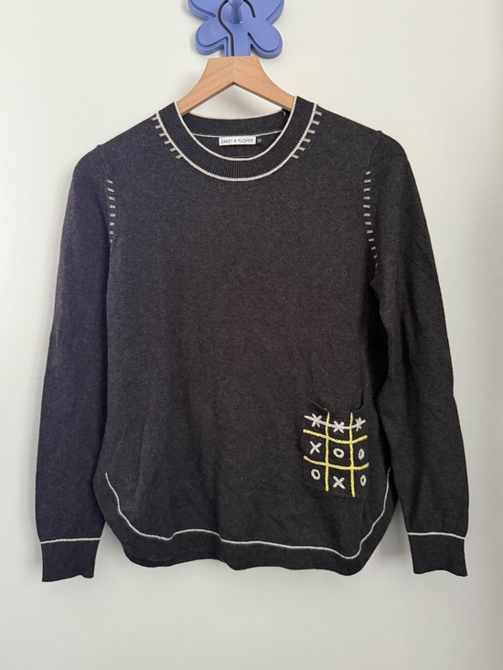 Zaket & Plover Sweaters - Zaket & Plover XS Charcoal Tic Tac Toe Sweater Cashmere Cotton Crew Fall